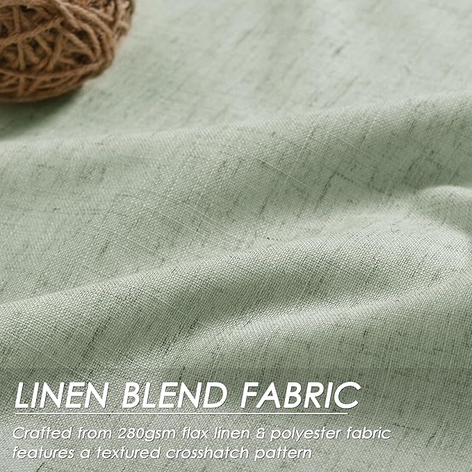 Light Sage Linen Curtains 90 inch Length 2 Panels Set for Bedroom Thermal Insulated 100% Blackout Linen Drapes Back Tab Neutral Rustic Modern Farmhouse Room Darkening Curtain 52x90