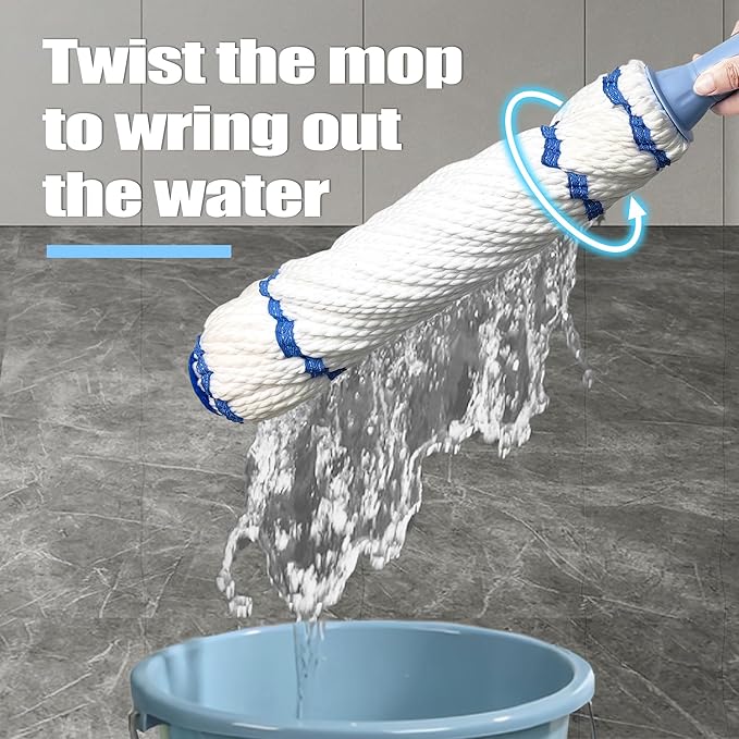 NEWE Self Wringing Twist Mop for Floor Cleaning, Upgraded 18-inch Wide Microfiber Mops, 55 Inches Long Handle Wet Dry Kitchen Easy Squeeze String Mop for Wood, Hardwood, Tile, Marble (Blue)