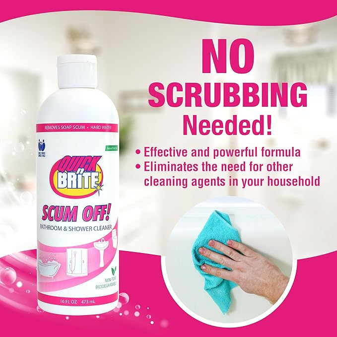 Quick ‘n Brite Scum Off Shower Cleaner - No Scrub, No Harsh Chemical Daily Shower Cleaner, Multi-Surface All-Purpose Cleaner 64 Oz (Packaging May Vary) Pack of 2