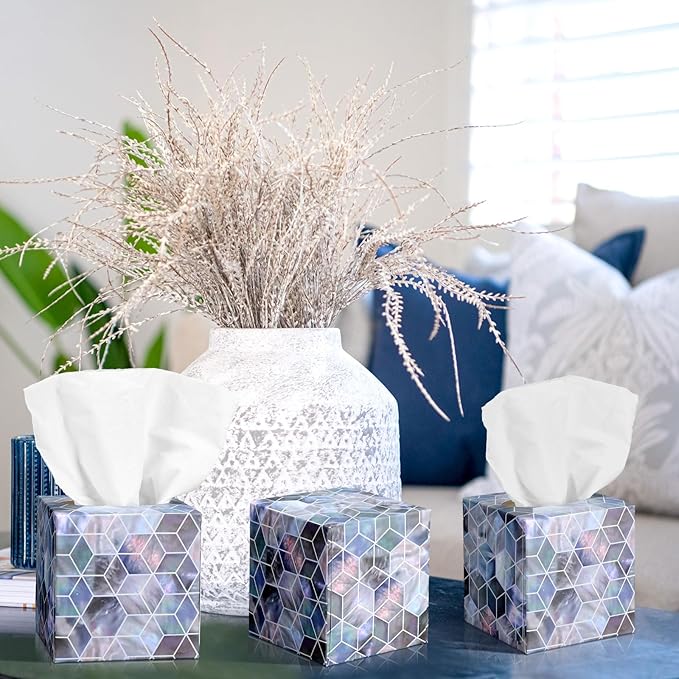 12 Pack Summer Mother of Pearl Facial Tissues Cube Face Boxes 600 Sheets 3 Ply Small Pearl Shell Square Tissues Bulk for Summer Car Bedroom Supplies