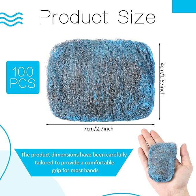 Domensi 100 Pcs Steel Wool Soap Pads Metal Scouring Cleaning Non Scratch Household Scrub Pads for Scouring Dirt Dish Pot Pan Oven Kitchen Cooktops Grease and Oil(Blue)