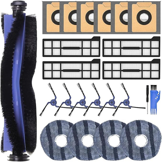 23 Pack X10 Accessories Kit Replacement Compatible with Eufy X10 Pro Omni Vacuum, 1 Main Brush, 4 Mop Cloth Pads, 6 Side Brushes, 4 HEPA Filters, 6 Dust Bags, 1 Cleaning Tools, 1 Screwdriver