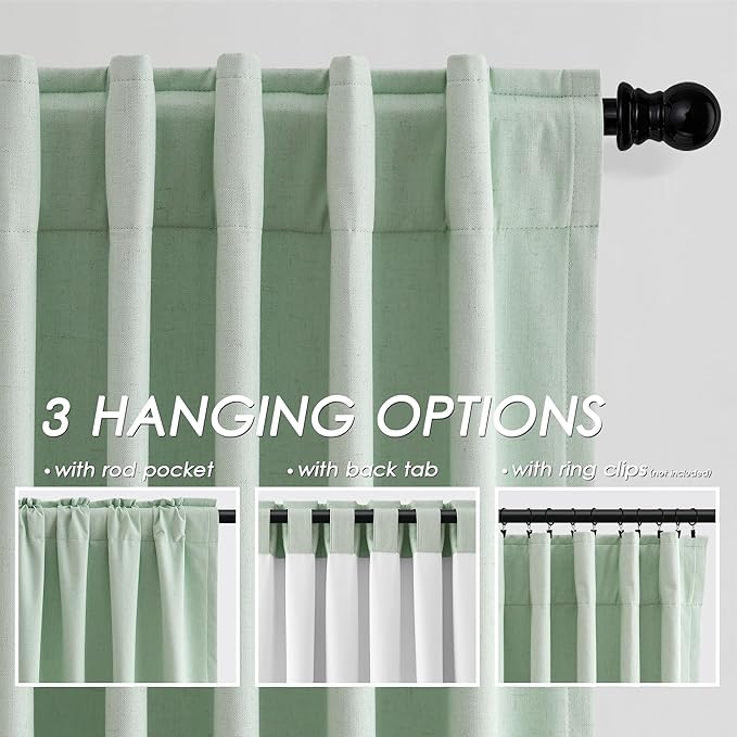 Aqua Green Linen Blackout Curtains 120 Inches Long Back Tab Rod Pocket Thermal Insulated Noise Reducing High Ceiling to Floor 10FT 2 Panels Set for Living Room Elegant Modern Curtains Drapes 52x120