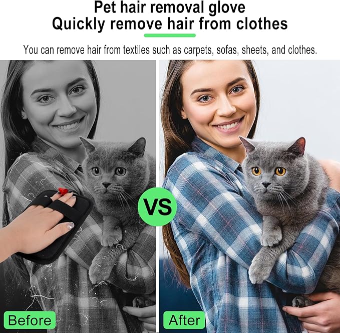 QTOETUII Pet Hair Removal Glove, Magic Brush Pet Hair, Cat Comb, Washable Reusable Dogs Cats Hair Gloves for Furniture, Bed, Sheets, Couch, Clothes, Carpet, Car Seat, Pet Grooming, Curtain (2PCS)