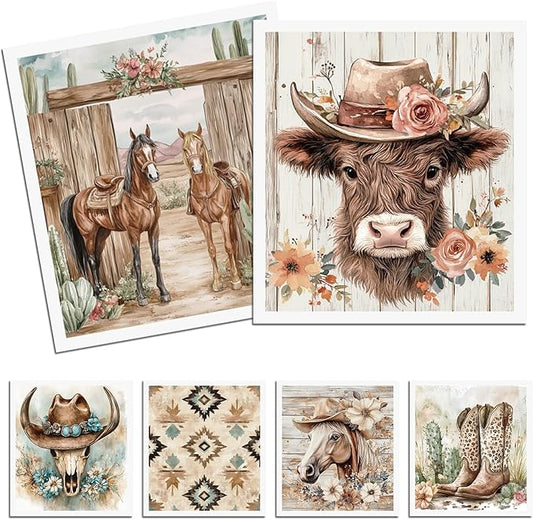 Western Cowboy Swedish Dishcloths for Kitchen, 6 Pcs Reusable Highland Cow Swedish Dish Cloths, Absorbent Sponge Cleaning Dish Cloths for Farmhouse Kitchen Cooking Home Decoration Housewarming Gifts