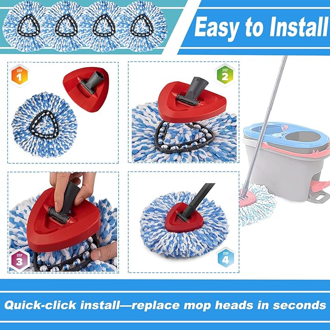 12 Pack Spin Mop Replacement Head, Only Fit for RinseClean 2-Tank System, Microfiber Spin Mop Refill Head Replacement Easy Wring Mop,Spinning Mop Replace Head for Floor Cleaning
