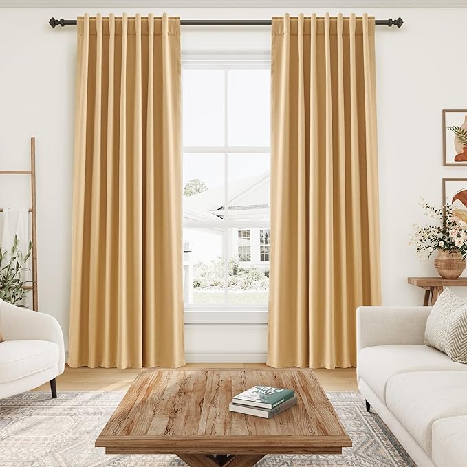 Nanspring Camel Linen Blackout Curtains 84 Inches for Bedroom Modern Farmhouse Living Room Draperies Camel Colored Thermal Insulated Full Shading Curtains for Sliding Door 52x84
