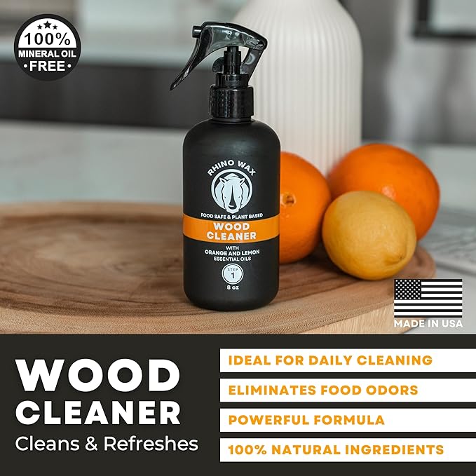 Cutting Board Wood Spray Cleaner - Butcher Block and Large Wood Surface Spray-Cleaner - Food-Safe and Plant-Based Ingredients - Fresh Citrus Scent Eliminates Food Odors - Made in the USA