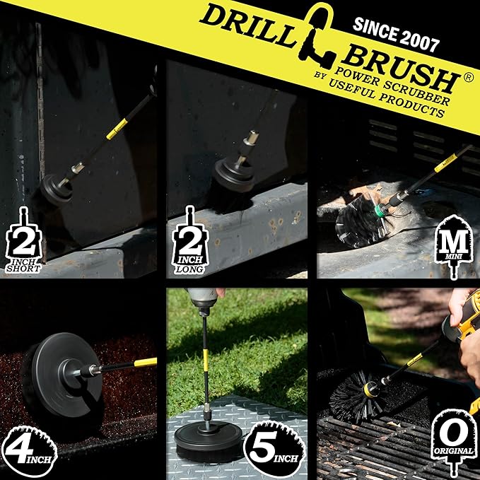 Ultimate Electric Spin Scrubber Drill Cleaning Kit with Extension - Cordless Drill Cleaning Brush Set, Power Scrubber, and Cleaning Supplies for Household and BBQ Tools - Grill Brush Scrubbing Brush