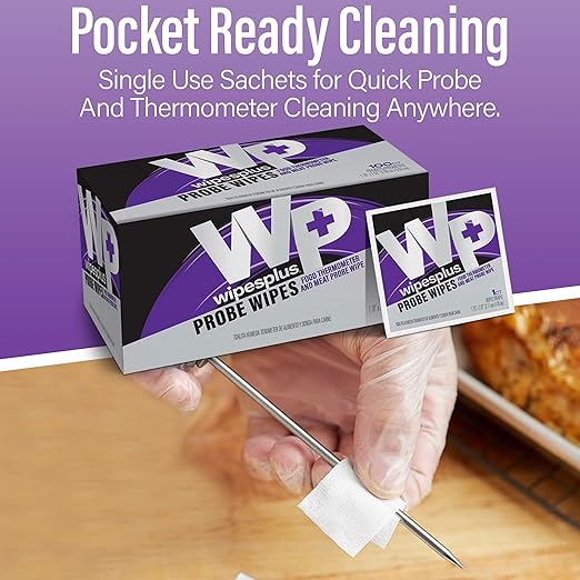 WIPESPLUS Probe Wipes Food Thermometer Wipes, Meat Probe Wipes with Individual Sachets for Home and Business, 1000 Count, (10 Packs of 100 Sachets)