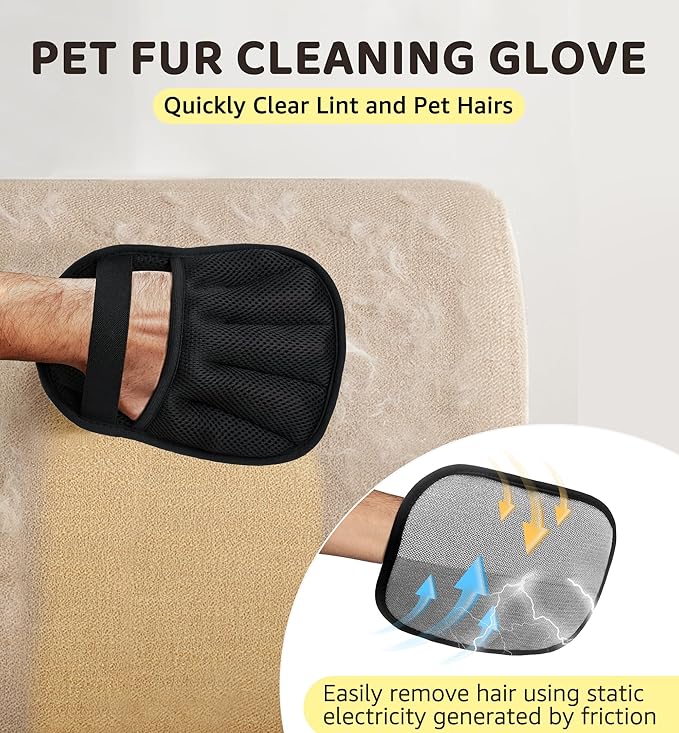 IPTPAS Pet Hair Remover Glove for Couch, Furniture, Carpet, Car Seat & Clothes, Electrostatic Hair Removal Mitts, 5-Finger Design, Flexible Easy Grip, Gentle Grooming Glove for Shedding Dogs & Cats