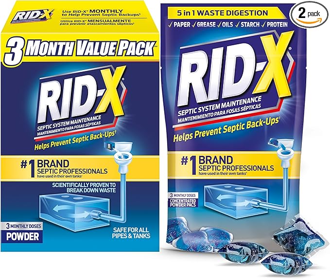Rid-X Septic Tank Treatment Enzymes, Powder + Septi Pacs 6 Month Supply (3 Month Supply Septi-Pacs, 3.2oz + 3 Month Supply Of Powder, 29.4 oz)