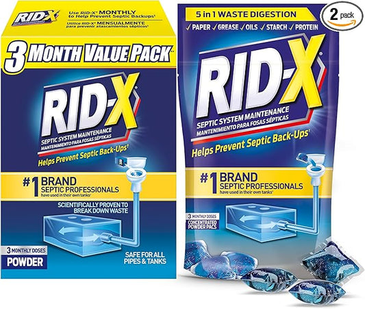 Rid-X Septic Tank Treatment Enzymes, Powder + Septi Pacs 6 Month Supply (3 Month Supply Septi-Pacs, 3.2oz + 3 Month Supply Of Powder, 29.4 oz)