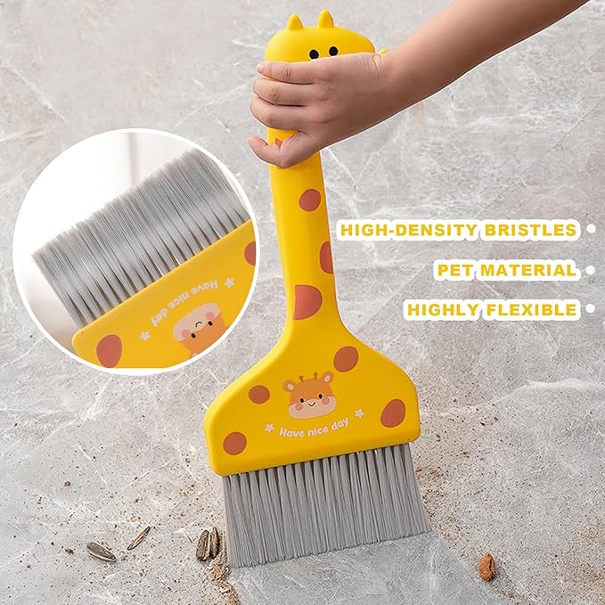 BSMstone Small Broom with Dustpan Combo Set Cartoon Mini Broom and Dustpan Set Cute Cleaning Kit for Home Office Floor Counter Pet Nest (Brown)