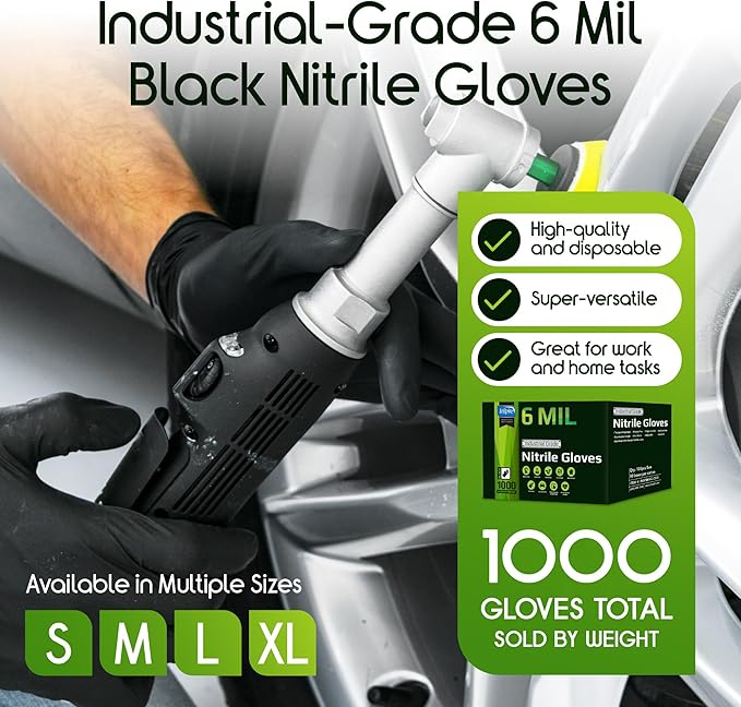 Inspire Black Nitrile Gloves HEAVY DUTY 6 Mil Nitrile Chemical Resistant Medical Cooking Cleaning Disposable Black Gloves
