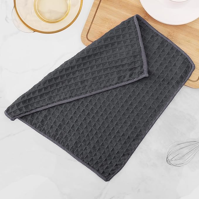 Homaxy Microfiber Waffle Weave Kitchen Dish Cloths, 12 x 12 Inch Ultra Absorbent and Solid Color Dish Towels for Kitchen Fast Drying Dishcloth for Washing Dishes, 8 Pack, Dark Grey