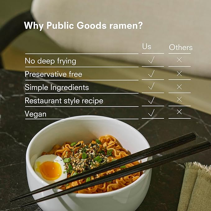 Public Goods Ramen Noodles | Brothless Vegan & Vegetarian Instant Ramen | Healthy, High Protein Asian Noodle | Preservative Free | No Added MSG | Original (10 Pack)
