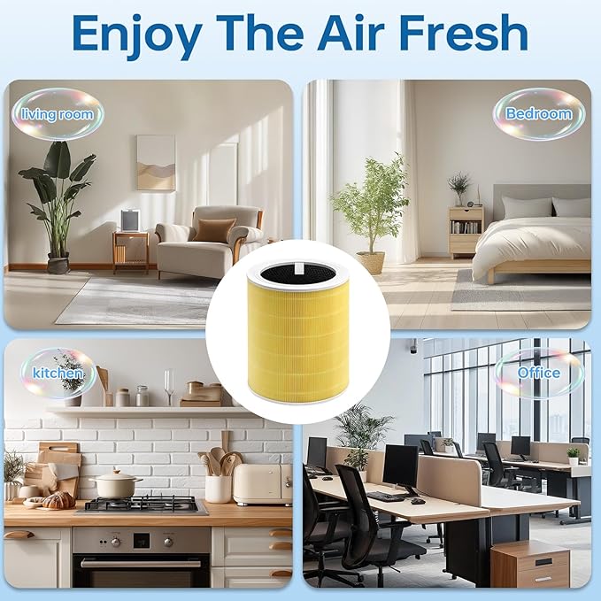 Core 600S Replacement Filter Compatible With Levoit Core 600s, 3-In-1 High-Efficiency Filter And Activated Carbon Filter, Part#Core 600S-Rf for Home Dust/Smoke Odors/Pet Dander Removing, 2Pack, Yellow
