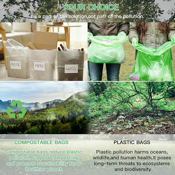 4 Gallon Small Biodegradable Trash Bags - Inwaysin 4 Rolls 100 Count Clear Green Garbage Bag Unscented Bulk Strong Thick Compostable Waste Basket Liners for Kitchen Office Car Pet
