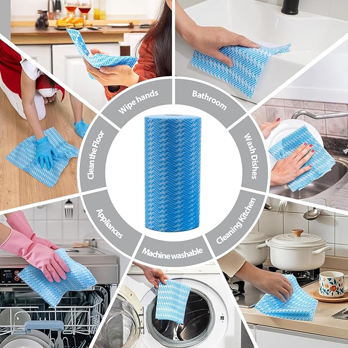 Disposable Cleaning Cloths Dry Handi Wipes Reusable Dish Cloths Multi Use Reusable Cleaning Towels,Machine Washable J cloth,Heavy Duty Handy Wipes 9.8" X 11.8" 200 Count in Total (2 Rolls)