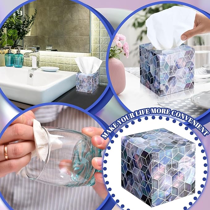 12 Pack Summer Mother of Pearl Facial Tissues Cube Face Boxes 600 Sheets 3 Ply Small Pearl Shell Square Tissues Bulk for Summer Car Bedroom Supplies