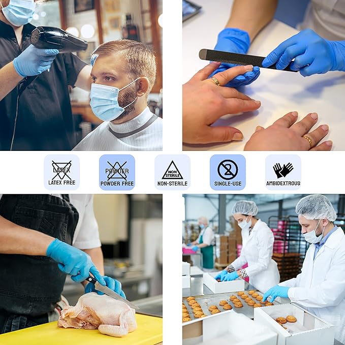 Safe Health NITRO-V Nitrile-Vinyl Synthetic Exam Disposable Gloves, Latex Free, Powder Free, Blue, Case of 1000, Small, Medical Grade, Clinic, Nursing, Food, Hair Salon, Cleaning, Housework