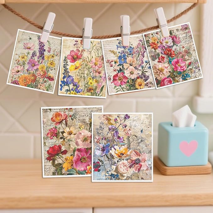Vintage Flower Swedish Dishcloths for Kitchen - 6PCS Floral Swedish Cloths for Washing Dishes Reusable, Wildflower Washable Kitchen Towels, Reusable Sponge Cloths for Home Party Housewarming
