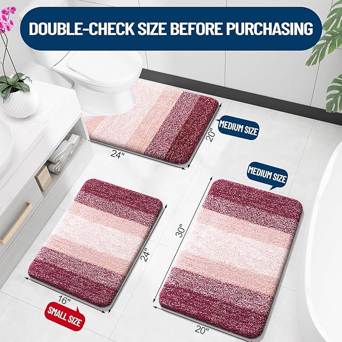OLANLY Luxury Toilet Rugs U-Shaped 24x20, Extra Soft and Absorbent Microfiber Bathroom Rugs, Non-Slip Plush Shaggy Bath Mat, Machine Wash Dry, Contour Bathroom Mats for Toilet Base, Red