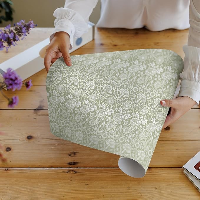 The Master Herbalist Fragrant Fresh Linen Scented Drawer Liners in a SAGE Green | William Morris Design| Pack of 5 Sheets (Folded) | Contains Essential Oils | Made in The UK