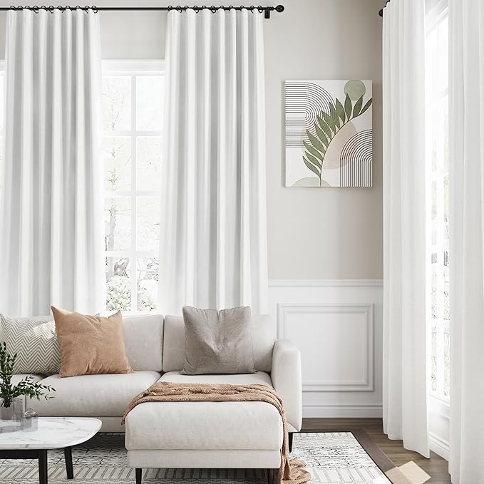 Nanspring Off White Linen Blackout Curtains 84 Inches Long Back Tab Bedroom Blackout Curtains 2 Panel Sets Modern Farmhouse Full Light Blocking Thermal Insulated Curtain 84 Inch Length 52x84