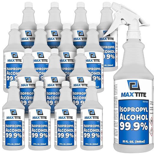 MaxTite 99.9% Isopropyl Alcohol (4 Gallons (16 Pack, 32 fl oz) - Includes Heavy-Duty Spray Nozzle - Made in USA
