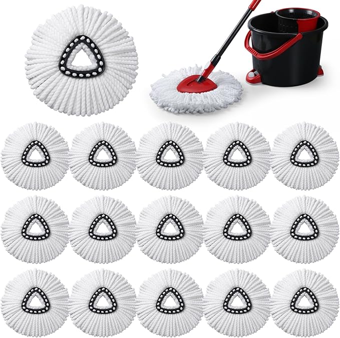 COMNICO 16 Pcs Spin Mop Replacement Heads, Microfiber Mop Replace Head White Large Deep Clean Refills Spin Mops for Easy House Cleaning Floor Mopping