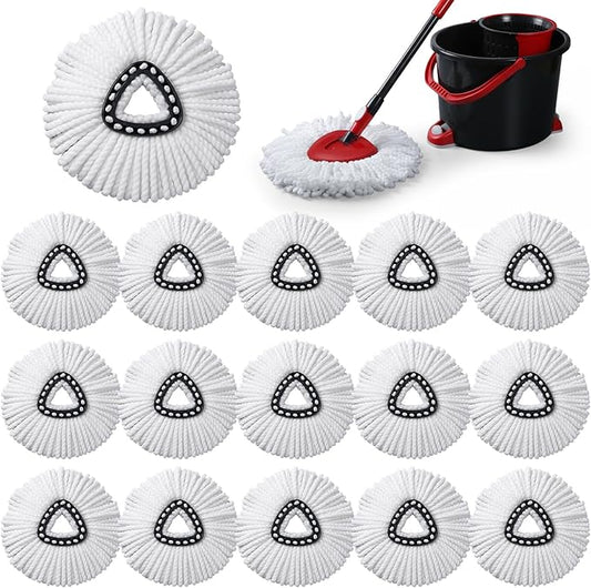 COMNICO 16 Pcs Spin Mop Replacement Heads, Microfiber Mop Replace Head White Large Deep Clean Refills Spin Mops for Easy House Cleaning Floor Mopping