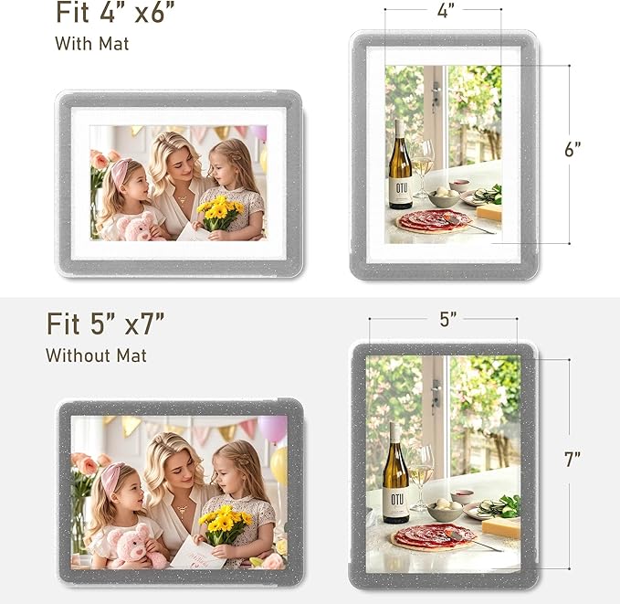 2-Pack 5x7 Picture Frame or 4x6 with Mat – Shatterproof Plastic Photo Frame for Family, Nursery & Playroom, Wall & Tabletop Picture Frames for Home or Office, Safe Lightweight Design, in Crystal Gray