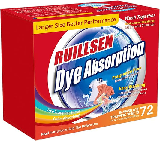 Dye Absorption, Dye Trapping Sheet Grabber Stain Remover Sheets for Laundry Household Cleaning Sweaters Dye Absorption In Wash 72 Count Sheets at School/Single Apartment/Small Families