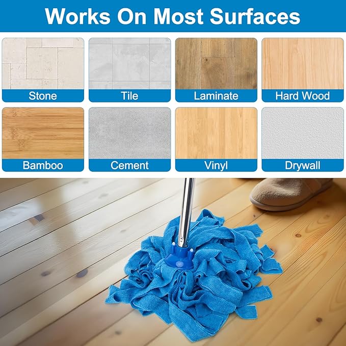 KeFanta Mop, Microfiber Cloth Mops for Floor Cleaning, One Pole with Two Microfiber Cloth Wet Mop Refills, String Mop with 59" Long Handle, Blue (1 Handle & 2 Mop Heads)