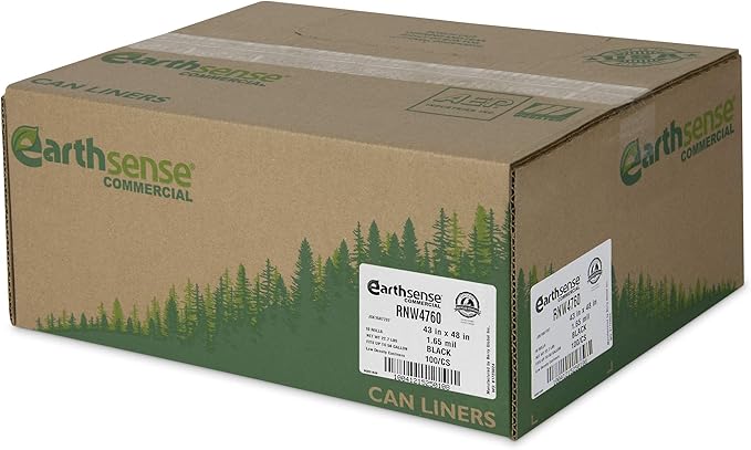 Earthsense Commercial RNW4760 Can Liner, 43 x 47, 56 gal Glutton, 1.65 mil, Black (Pack of 100)