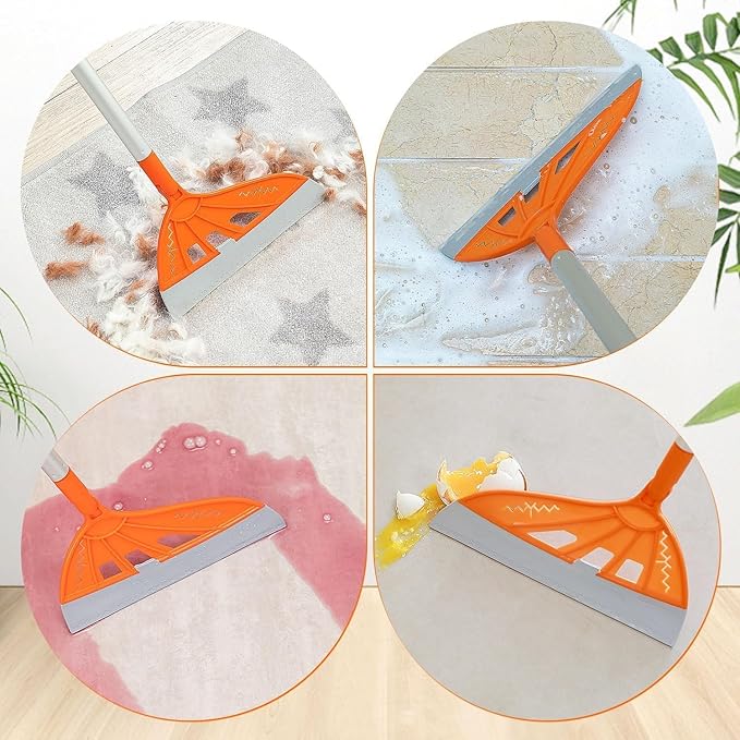 Magic Air Silicone Vacuum Cleaner, Multifunction Silicone Broom, Household Broom for Cleaning Floors and Bathrooms, Pet Hair, Dog Brush Set (Orange)