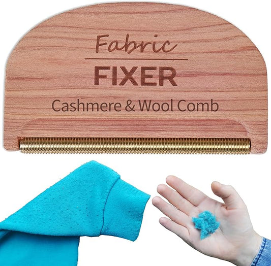 Cashmere Pill Remover Comb with Cedar Wood Handle - Sweater Fuzz Comb & Wool Pilling Remover for Delicate Clothing, Fabrics, Furniture, Sheets by Fabric Fixer