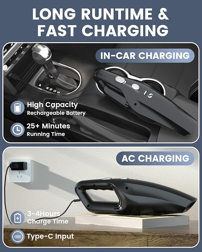 SERVOMASTER Handheld Vacuum Cordless Mini Car Vacuum Cleaner Portable and Rechargeable with Powerful Suction for Car Home Office and Pet Hair with HEPA Filter and Lightweight