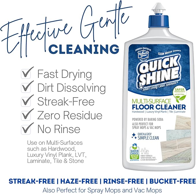 Quick Shine Multi Surface Floor Cleaner 27oz, 6Pk | Ready to Use-Streak Free- No Rinse | Use on Hardwood, Laminate, Luxury Vinyl Plank & Stone | Use in Spray Mops & Vac Mops | Safer Choice Cleaner