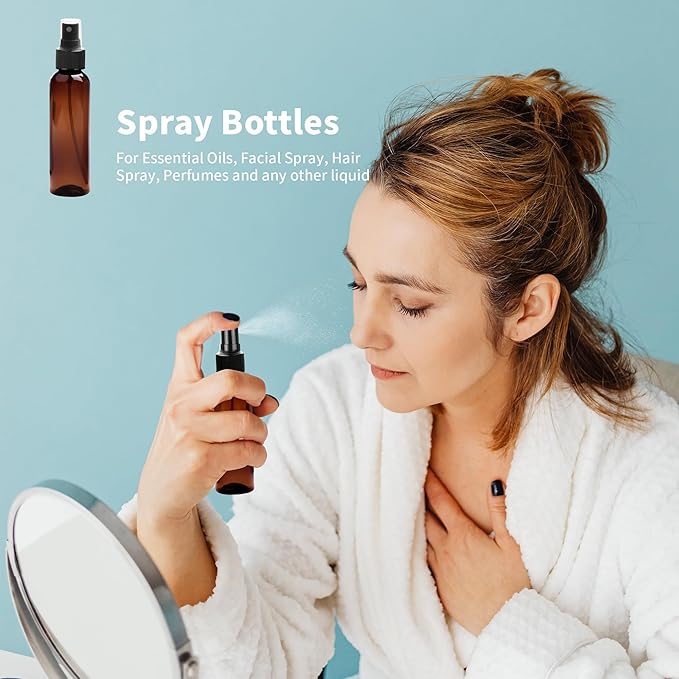 36 Pack Amber Plastic Spray Bottles 4 oz Small Spray Bottle Plastic Fine Mist Spray Empty Bottle, Amber 4 oz Spray Bottles Bulk for Travel, Essential Oils