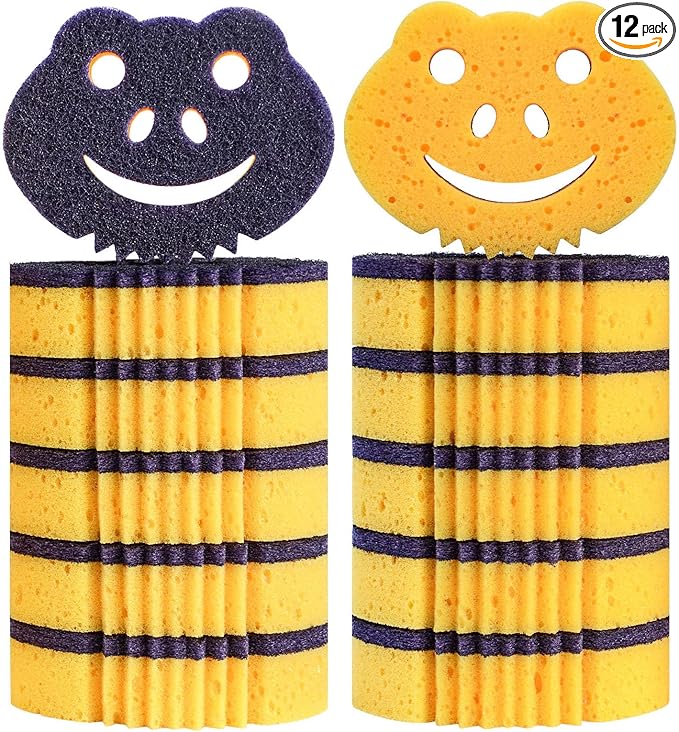 SmilePowo 12 Pack Frog Dual-Sided Multi-Functional Premium Cleaning Sponges,Scrub Sponges,Dishwashing Sponge for Heavy Duty Scouring Pads,Kitchen,Furniture,Dish,Bathroom