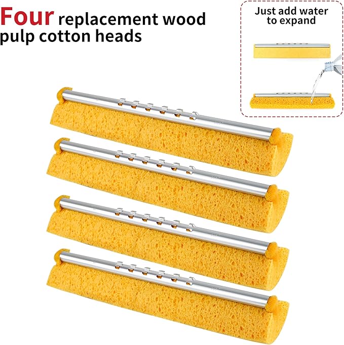 4 Pack of Replaceable Compressed Cellulose Sponge Mop Heads,Size:12.8 Inch(only 4 mop Heads not Include Handle)