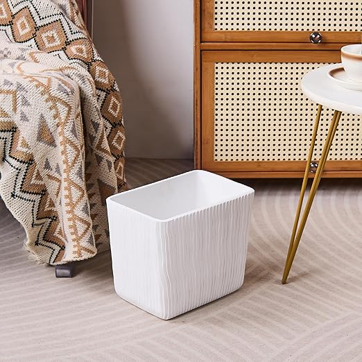 White Marble Wave Carved Small Bathroom Trash Can 2.5 Gallon(9 Liter), Resin Heavy Sturdy Small Kitchen Garbage Can,Living Room Bedroom Trash Can, Decorative Wastebasket for Home, Garden, Office
