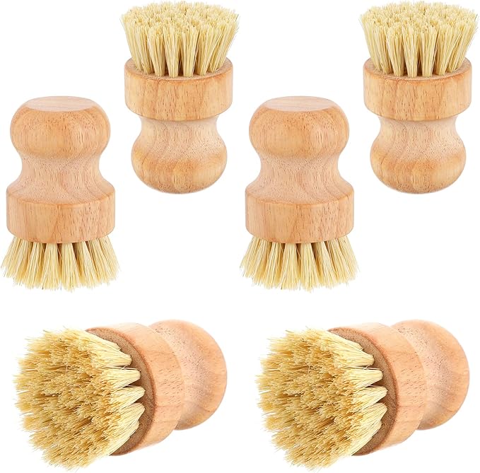 6 Pack Wood Dish Brush Set, Wood Scrub Brush for Dishes with Natural Sisal Bristles, Natural Dish Brushes for Pots Pans Sink Vegetables - Eco-Friendly Kitchen Cleaning Tools (3.14" x 1.96")