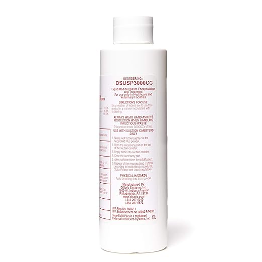 DiSorb Suction Canister Sterilizer Absorbent Powder - Absorbs Bodily Fluids & Blood - for Hospitals, Health Care Facilities, Veterinary Clinics - EPA Approved Solidifier - 500cc -100 Bottles Per Case