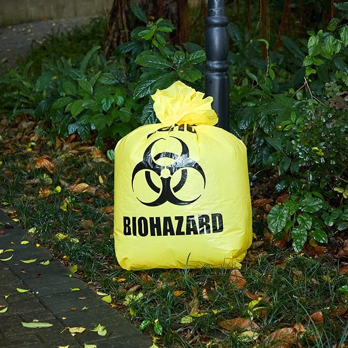 Qilery 4 Pcs Large Halloween Leaf Trash Bags Outdoor Plastic Lawn Waste Bags Biohazard Party Trash Bag Halloween Garden Outdoor Biohazard Zombie Party Decorations