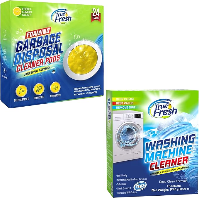 True Fresh- 39 Pcs Bundle- Garbage Disposal Cleaner -Compatible with All Disposal Brands and Washing machine Cleaner Tablets compatible with Front Loader -Top Loader -HE, Deodorize and Descales
