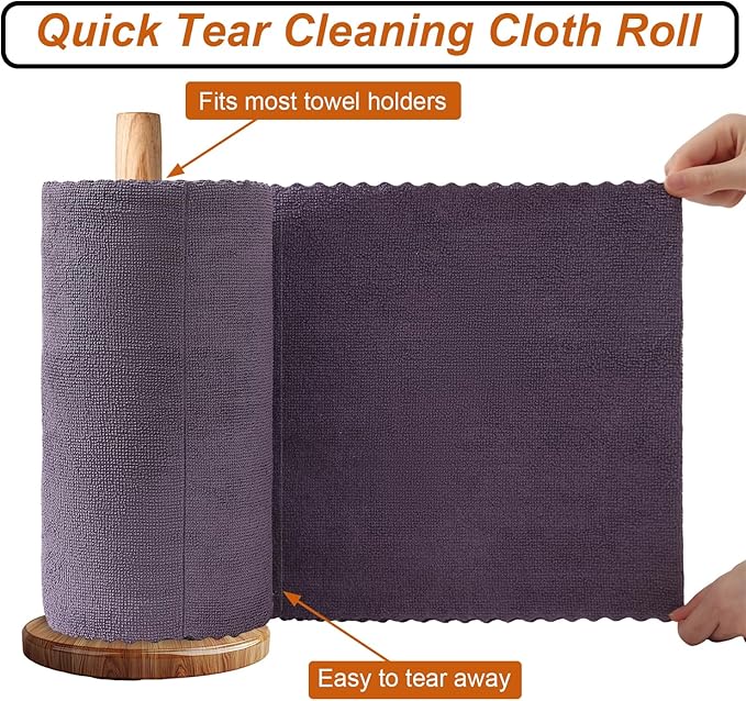 Tigona 80 Pack Microfiber Cleaning Cloth Roll,Lint Free Rags & Tear Away Reusable Towels Washable Scratch,Ultra Absorbent Dish Rags(12" x 12") for Car Kitchen Home Garage-Dark Purple